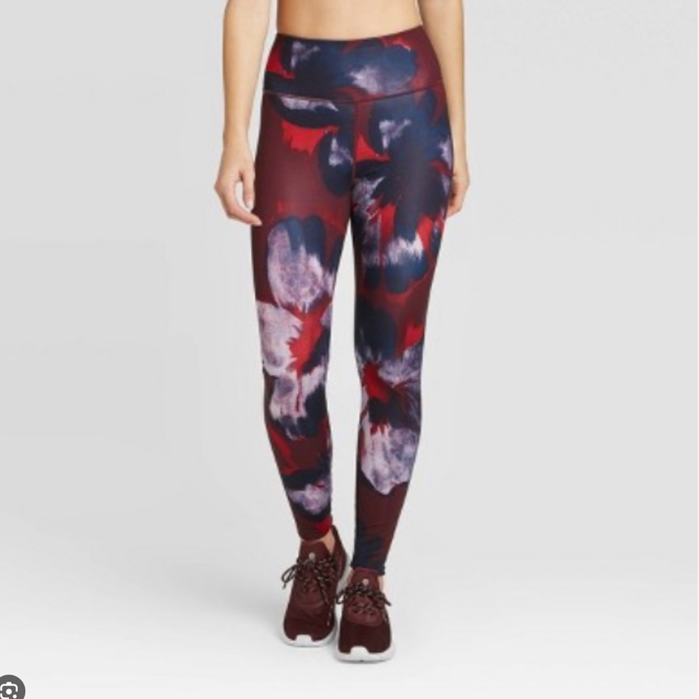 JoyLab Women High-Waisted Leggings Red Purple Floral Size S